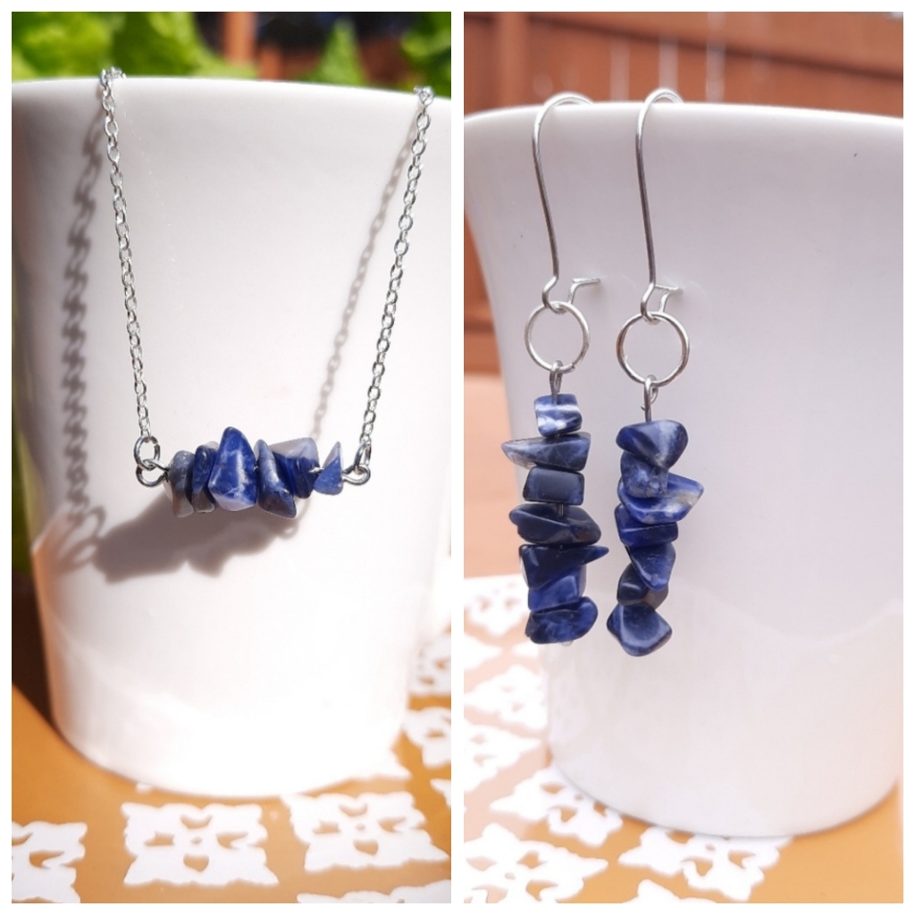 Blue Sodalite Irregular Stone Necklace Dangle Earrings Bundle 25$